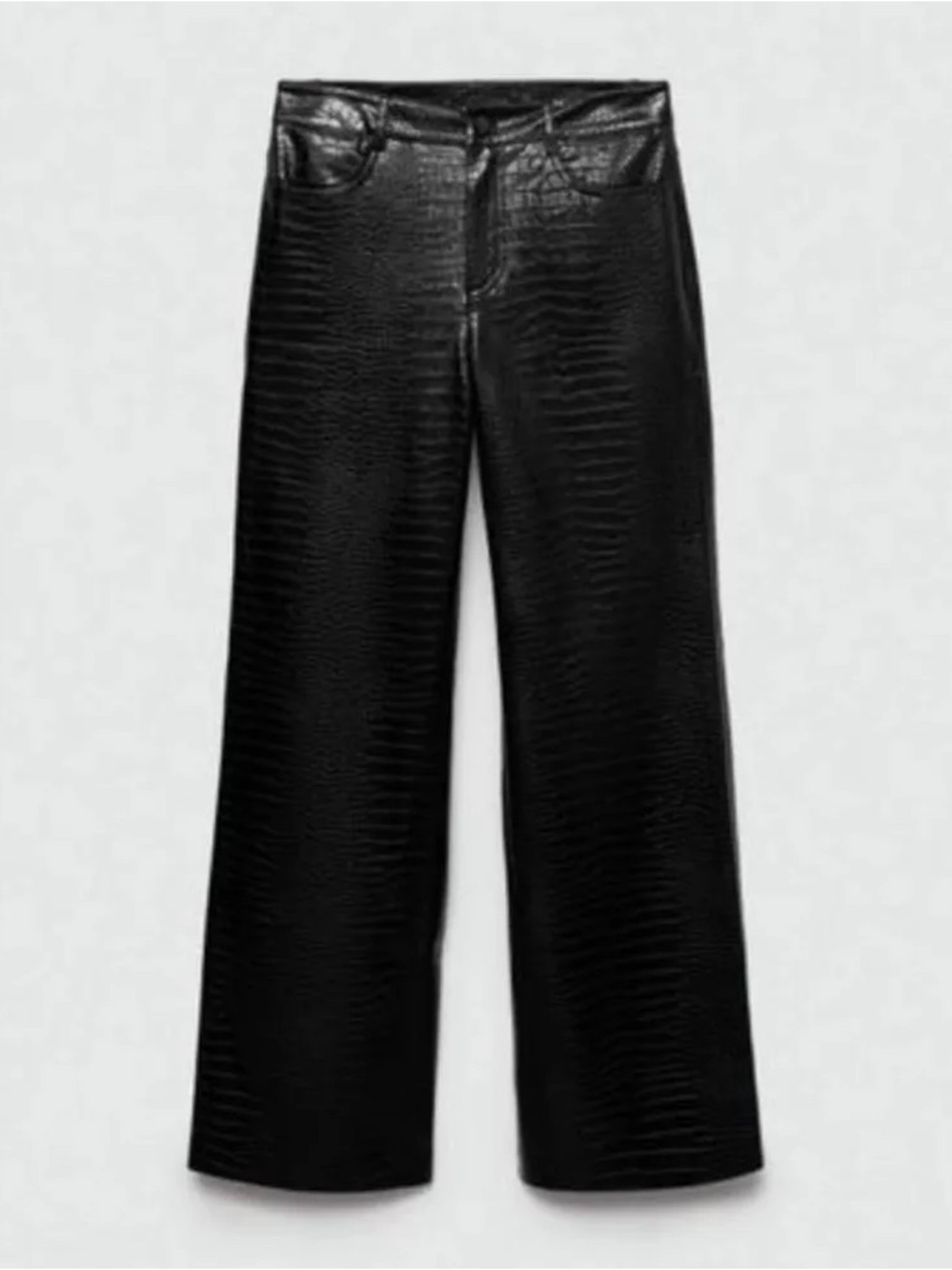 MNG Mango Faux Croc Embossed Straight Leg Pants Black High Rise Size 4